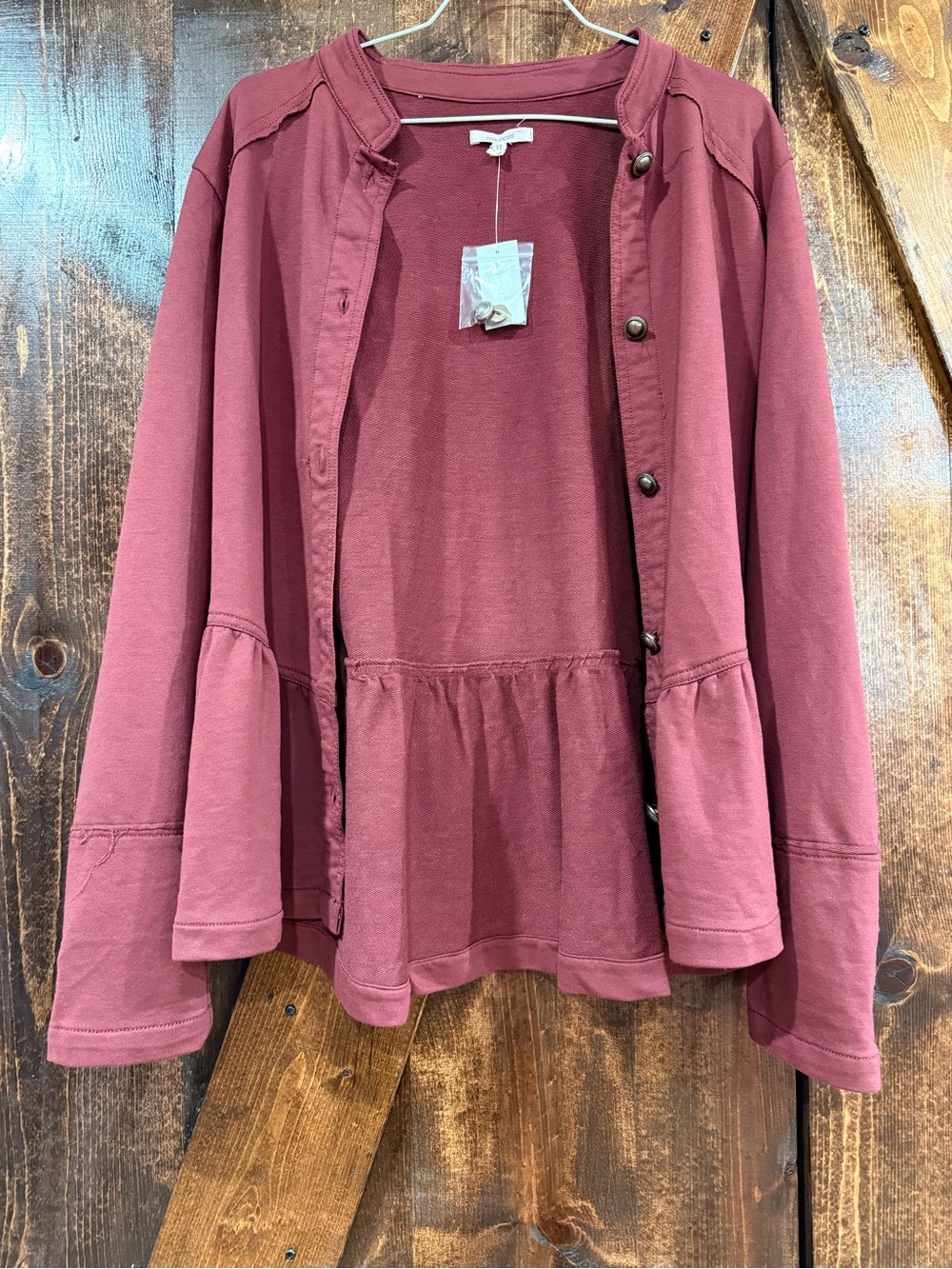 Maurices Wine-Red Peplum Button Bomber Jacket